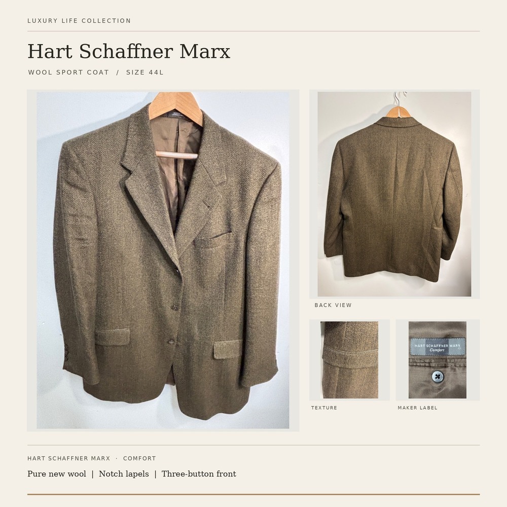 Hart Schaffner Marx Comfort Parisian Brown Wool Blazer Sport Coat 44L USA Made